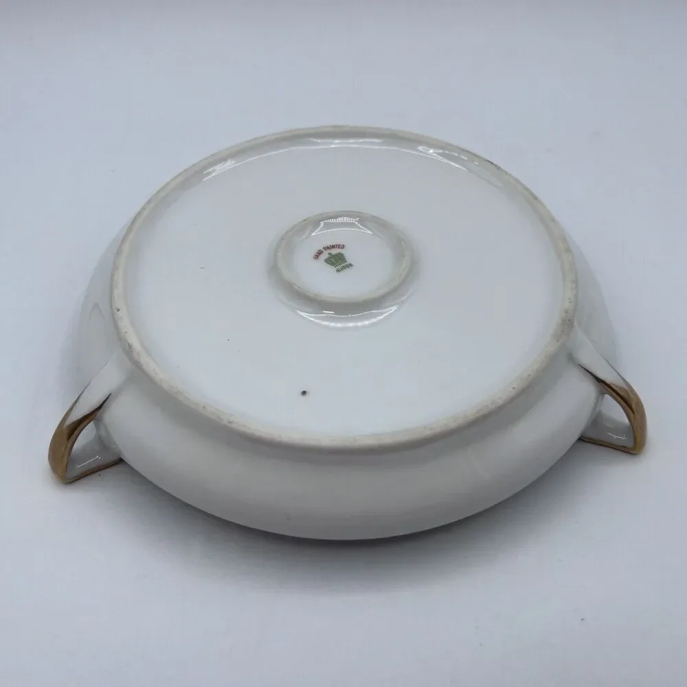 Vtg Round Hand Painted Nappy Trinket Dish 3 Handle Floral Colorful Cottagecore
